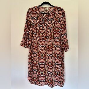 H&M | 3/4 Sleeve Shift Shirt Dress for Women | Aztec Print Tunic Dress